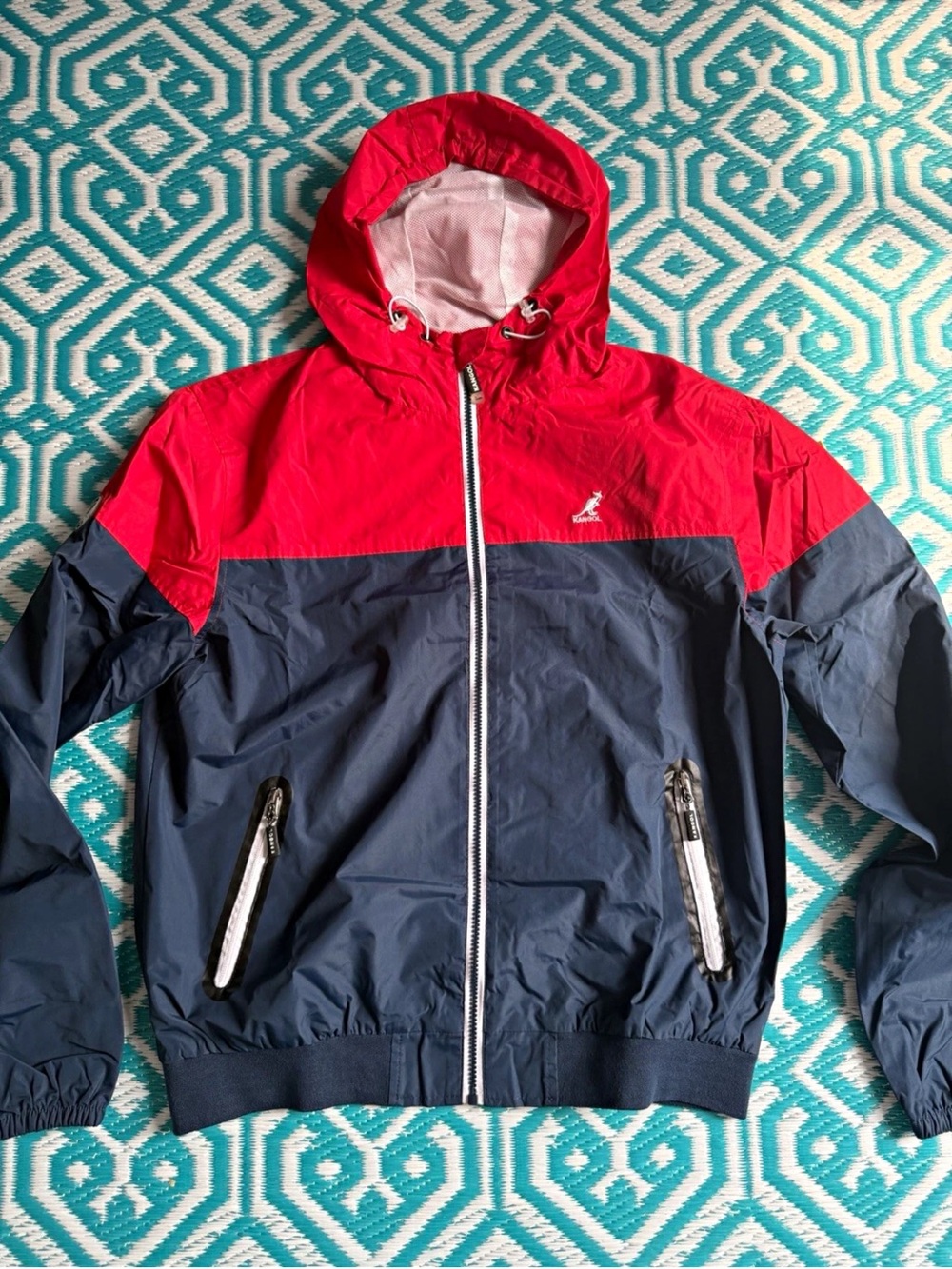 Kangol Original Men’s L Red Navy Colorblock Hooded Windbreaker Jacket